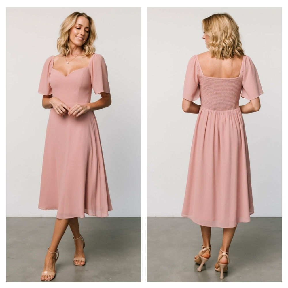 Blush Pink Midi Dress with Sweetheart Neckline